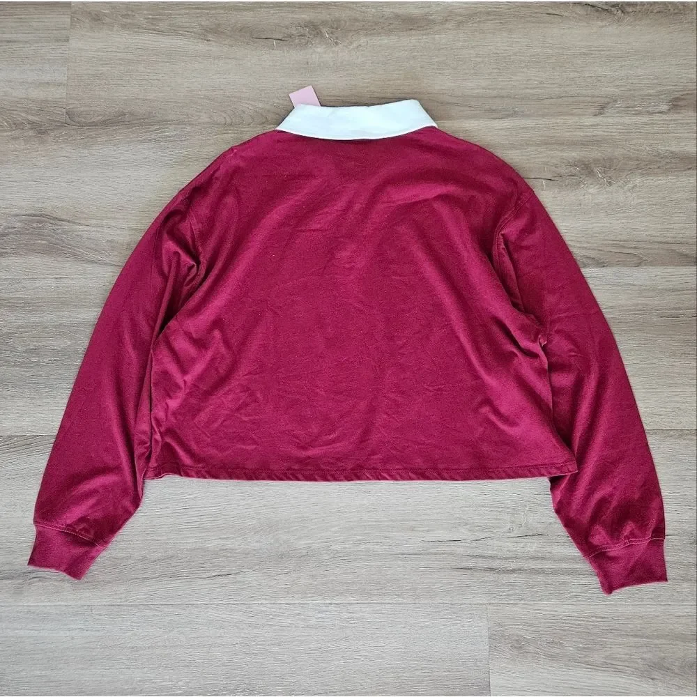 Mighty Fine Burgundy Long Sleeve Shirt with Pink Number 10 Size 2X